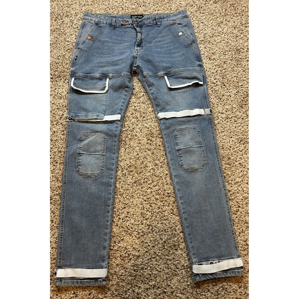 8+9  MFG Y2K White Strapped Trenches Vintage Light Wash NWT Jeans Size 38×32